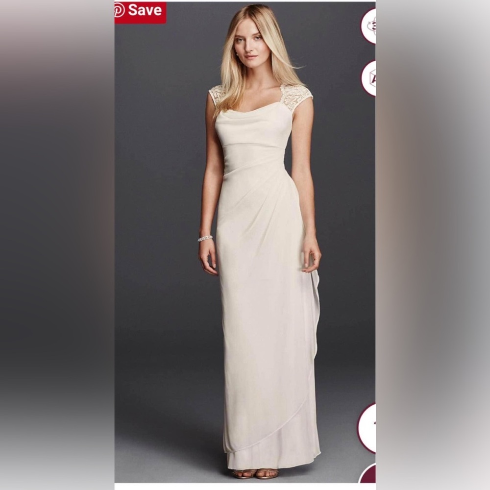 Elegant White Gown with Lace Cap Sleeves Unaltered size 16